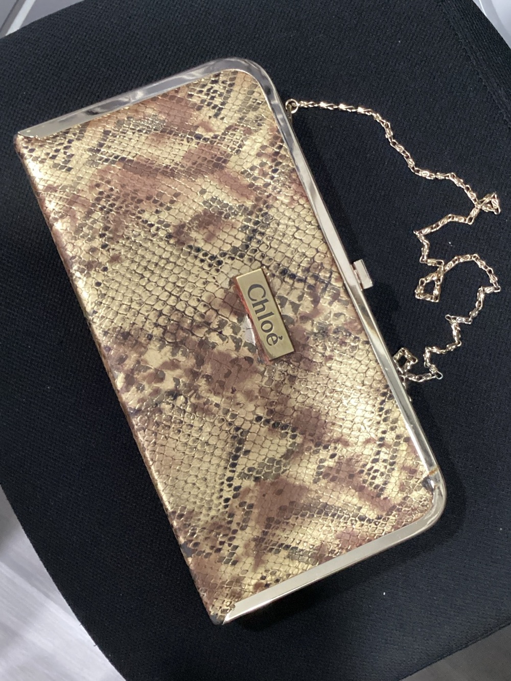 Chloe -  vintage Gold Snakeskin-Print Evening Clutch